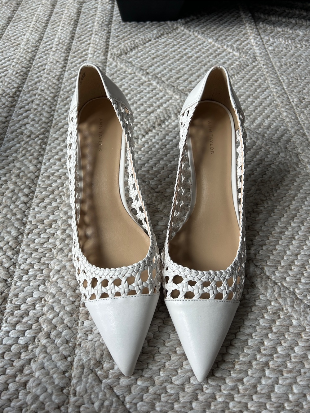 Ann Taylor White Woven Pointed-Toe Pumps